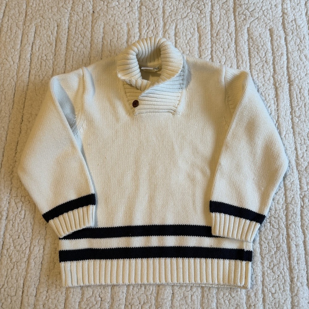 Janie and Jack Boys Nautical Shawl Collared Sweater Cream Navy‎ Preppy size 4